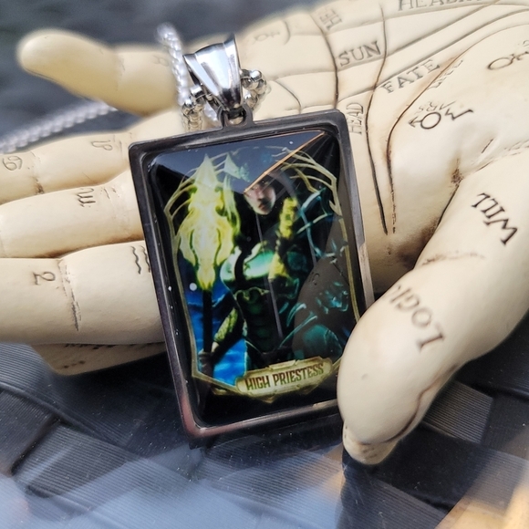 High Priestess Tarot Necklace – Stainless Steel Fire Witch Pendant | Unisex 23½" - Picture 4 of 6